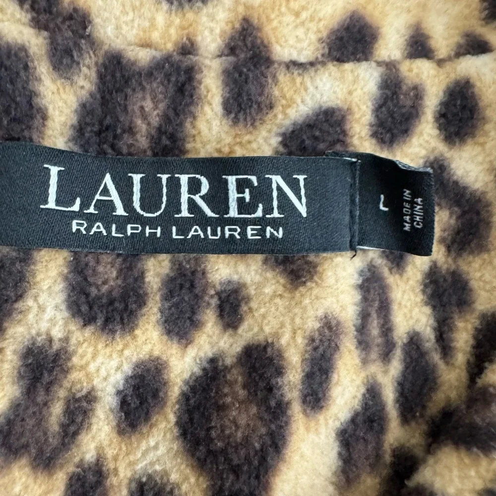 Lauren Ralph Lauren Leopard Print Fleece‎ Pajama Set Brown Tan Crest Large